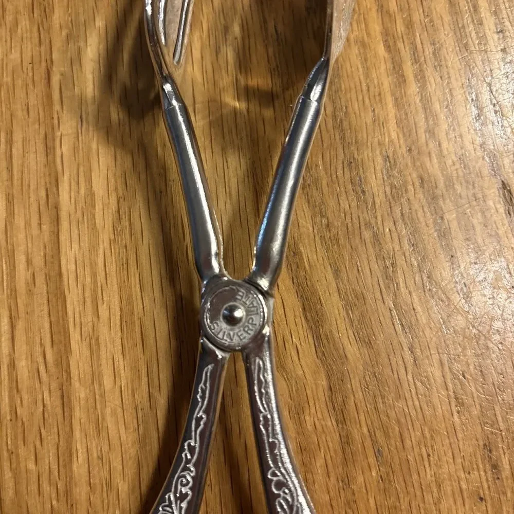 Vintage Silver Plated Scissor Style Pastry Salad Tongs 8.5